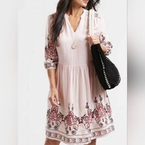 2029) World Market Pink Boho  Rayon Embroidered 3/4 Sleeve Dress Size L/XL